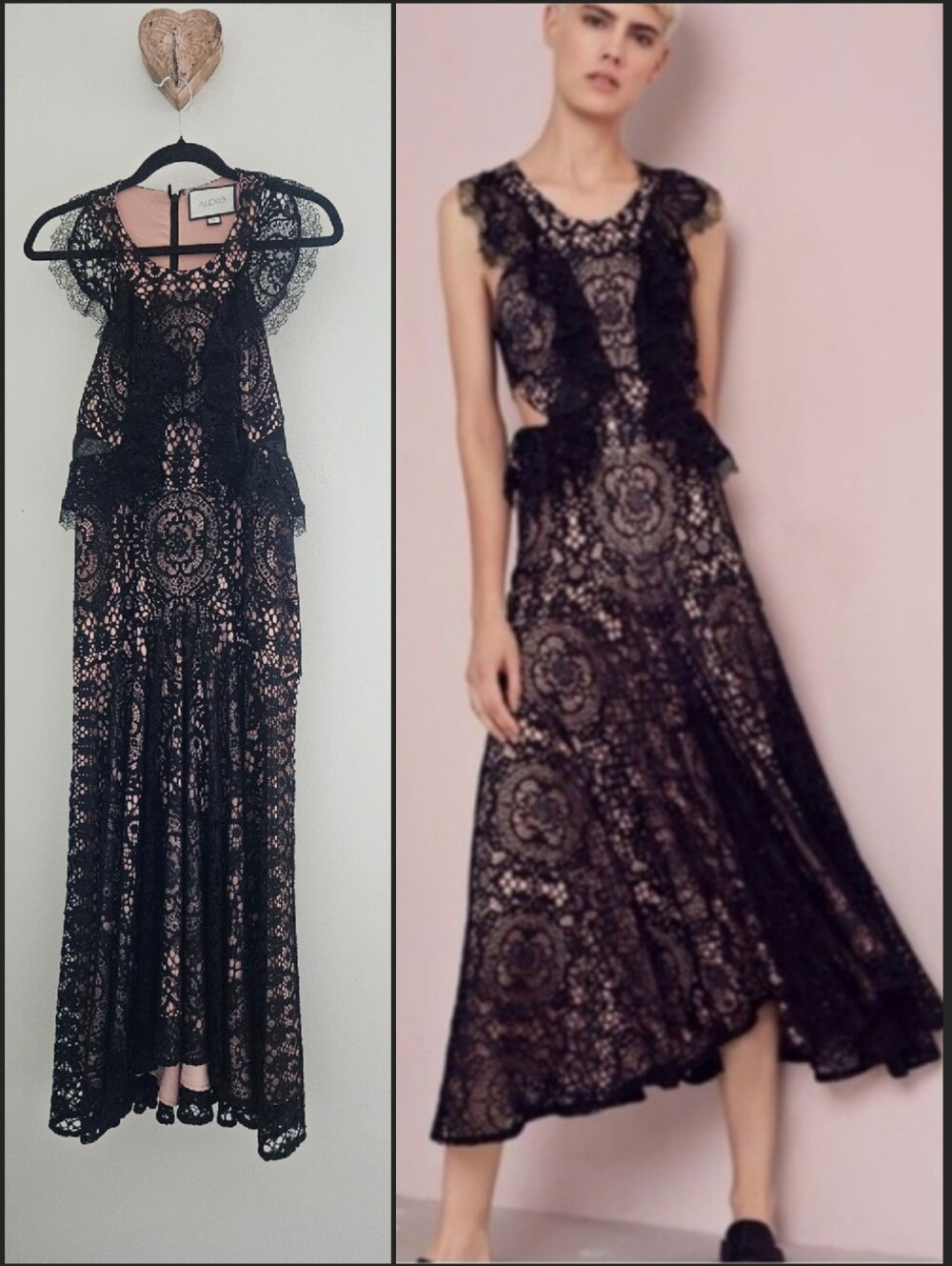 Alexis Aldridge Black Ruffled Lace Sleeveless Full Skirt Long Dress